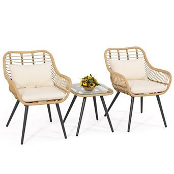 3 pc Outdoor Patio Rattan Wicker Bistro Set