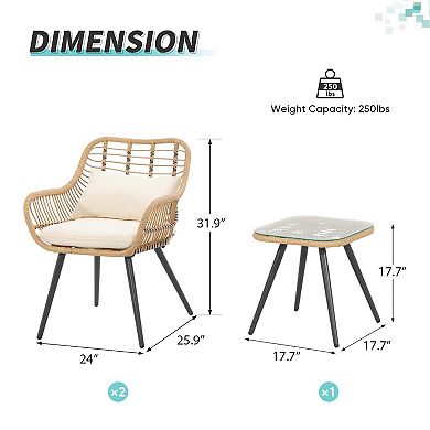 3 Pieces Outdoor Patio Rattan Wicker Bistro Set