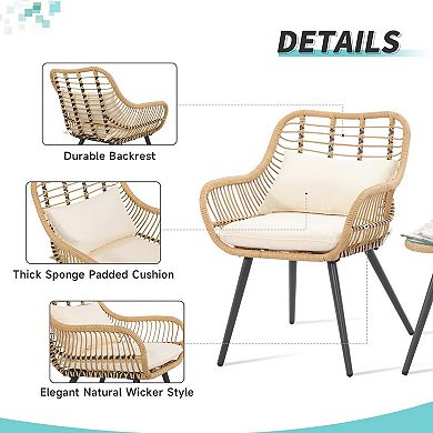 3 Pieces Outdoor Patio Rattan Wicker Bistro Set