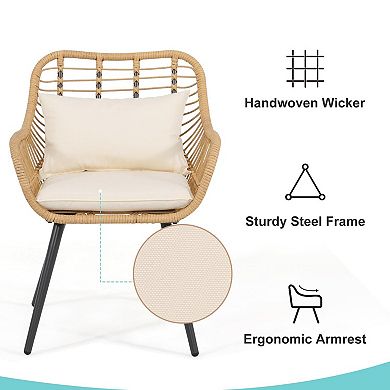 3 Pieces Outdoor Patio Rattan Wicker Bistro Set