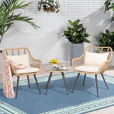 3 Pieces Outdoor Patio Rattan Wicker Bistro Set