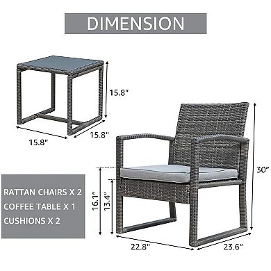 3 Pieces Outdoor Patio Furniture Set, Patio Rattan Chair Set, Modern Bistro Set With Coffee Table
