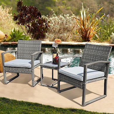 3 Pieces Outdoor Patio Furniture Set, Patio Rattan Chair Set, Modern Bistro Set With Coffee Table