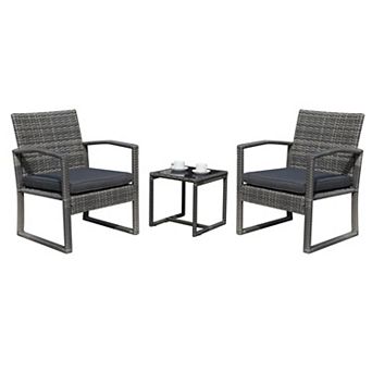 3 pc Outdoor Patio Furniture Set, Patio Rattan Chair Set, Modern Bistro Set With Coffee Table