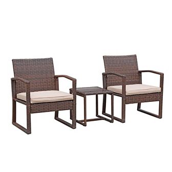 3 pc Outdoor Patio Furniture Set, Patio Rattan Chair Set, Modern Bistro Set With Coffee Table