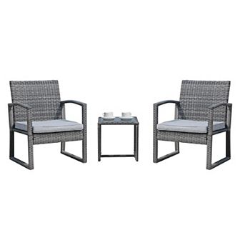 3 pc Outdoor Patio Furniture Set, Patio Rattan Chair Set, Modern Bistro Set With Coffee Table