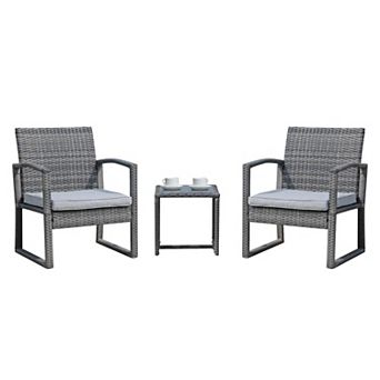 3 pc Outdoor Patio Furniture Set, Patio Rattan Chair Set, Modern Bistro Set With Coffee Table