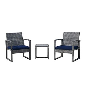 3 pc Outdoor Patio Furniture Set, Patio Rattan Chair Set, Modern Bistro Set With Coffee Table