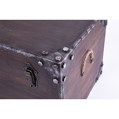 Distressed Wooden Vintage Industrial Style Decorative Trunk with Lockable Latch