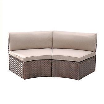 2 pc Outdoor Patio Curved Rattan Wicker Sofa