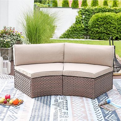 2 pieces Outdoor Patio Curved Rattan Wicker Sofa