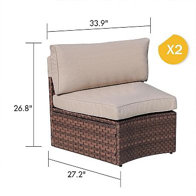 2 pieces Outdoor Patio Curved Rattan Wicker Sofa