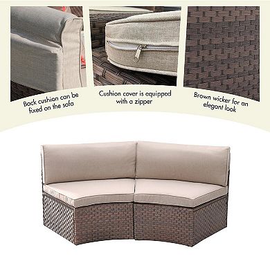 2 pieces Outdoor Patio Curved Rattan Wicker Sofa