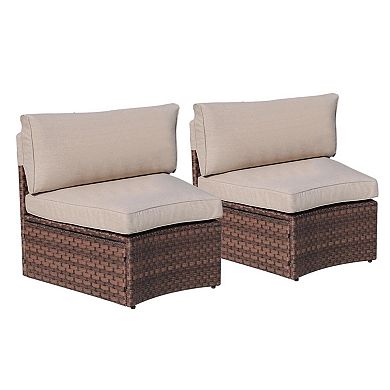 2 pieces Outdoor Patio Curved Rattan Wicker Sofa