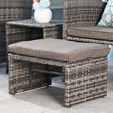5 Piece Patio Furniture Set, Wicker Outdoor Conversation Chair And Ottoman Set With Coffee Table