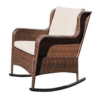 Patio Outdoor Rattan Wicker Rocking Chair With Olefin Cushions