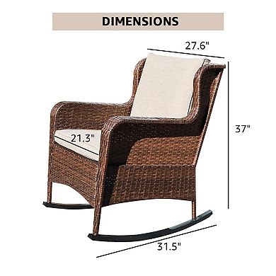 Patio Outdoor Rattan Wicker Rocking Chair With Olefin Cushions