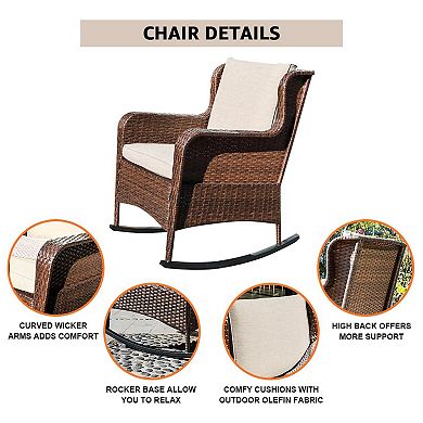 Patio Outdoor Rattan Wicker Rocking Chair With Olefin Cushions