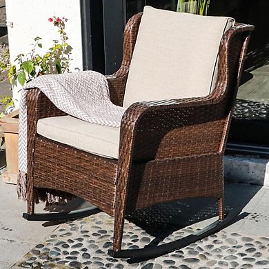 Patio Outdoor Rattan Wicker Rocking Chair With Olefin Cushions