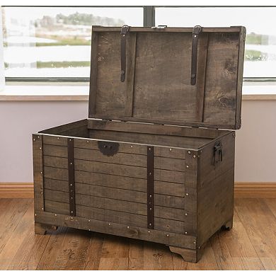 Old Fashioned Natural Wood Storage Trunk and Coffee Table