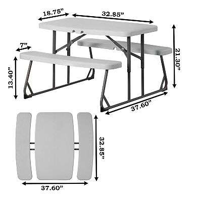 Foldable Kids' Picnic Table Bench Outdoor Portable Children's Backyard Table