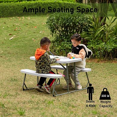 Foldable Kids' Picnic Table Bench Outdoor Portable Children's Backyard Table