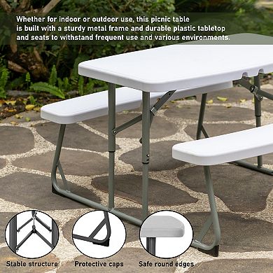 Foldable Kids' Picnic Table Bench Outdoor Portable Children's Backyard Table