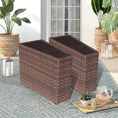 2 Pieces Outdoor Patio Rattan Wicker Side tables