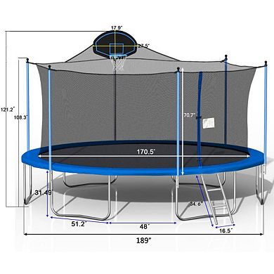 16ft Trampoline With Basketball Hoop & Safety Enclosure