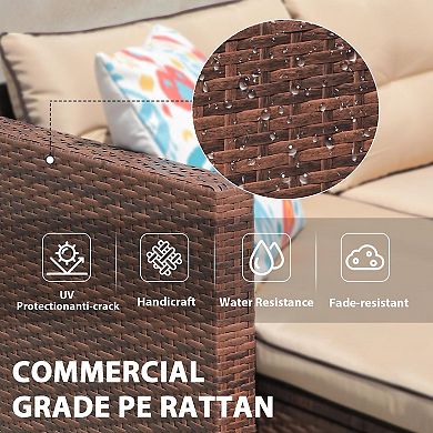 3 pieces Outdoor Patio Rattan Wicker Furniture Set With Cushions