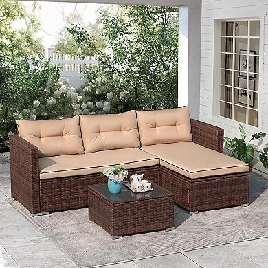 3 pieces Outdoor Patio Rattan Wicker Furniture Set With Cushions