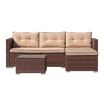 3 pc Outdoor Patio Rattan Wicker Furniture Set With Cushions