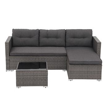 3 pc Outdoor Patio Rattan Wicker Furniture Set With Cushions