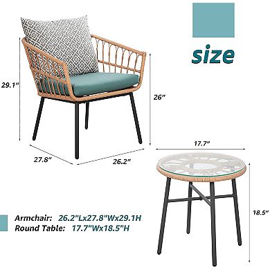 3 Pieces Outdoor Patio Rattan Wicker Bistro Set