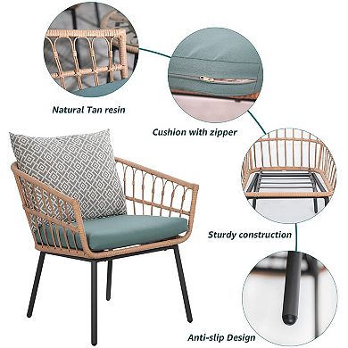 3 Pieces Outdoor Patio Rattan Wicker Bistro Set