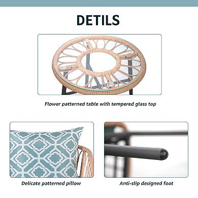 3 Pieces Outdoor Patio Rattan Wicker Bistro Set
