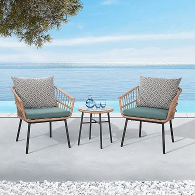 3 Pieces Outdoor Patio Rattan Wicker Bistro Set