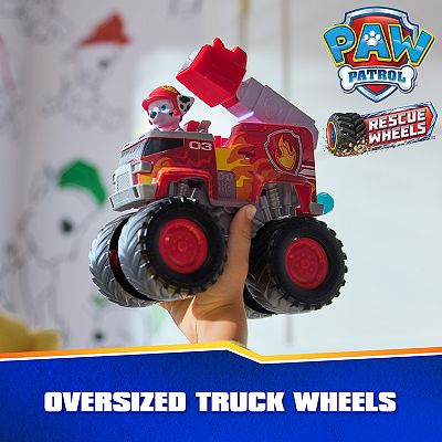 Paw Patrol Rescue Wheels Marshall s Firetruck Toy Truck with Projectile Launcher and Collectible Action Figure