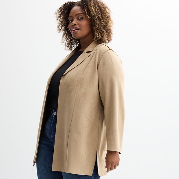 Plus Size Chelsea & Theodore Long Sleeve Notch Collar Faux Suede Coat