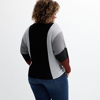 Plus Size Chelsea & Theodore Long Sleeve Boat Neck Sweater