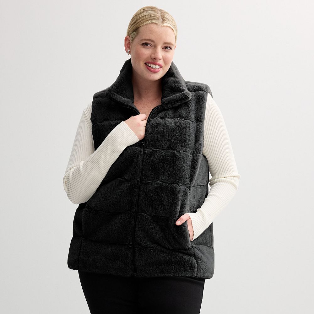 Plus Size Catherine Malandrino Sleeveless Faux Fur Vest