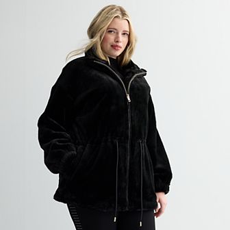 Plus Size Catherine Malandrino Long Sleeve Faux Fur Jacket
