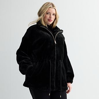 Plus Size Catherine Malandrino Long Sleeve Faux Fur Jacket