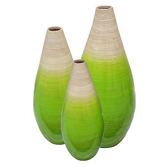 Bamboo Floor Flower Vase Tear Drop Design for Dining, Living Room, Entryway Decoration, Set of 3