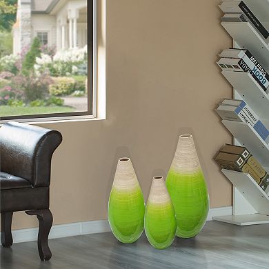 Bamboo Floor Flower Vase Tear Drop Design for Dining, Living Room, Entryway Decoration, Set of 3