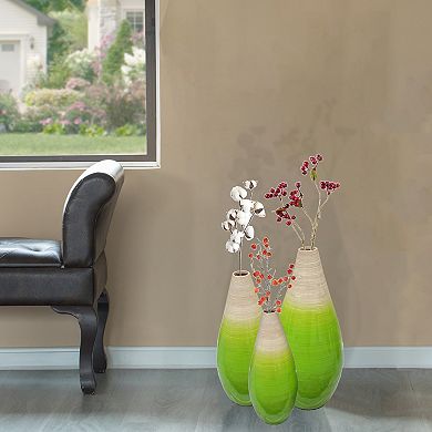 Bamboo Floor Flower Vase Tear Drop Design for Dining, Living Room, Entryway Decoration, Set of 3