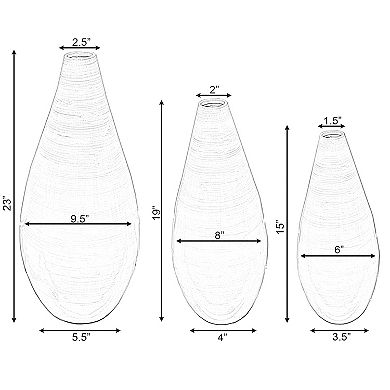 Bamboo Floor Flower Vase Tear Drop Design for Dining, Living Room, Entryway Decoration, Set of 3