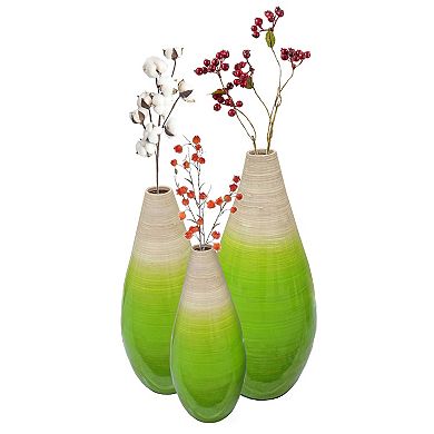 Bamboo Floor Flower Vase Tear Drop Design for Dining, Living Room, Entryway Decoration, Set of 3