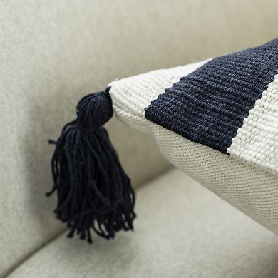 Handwoven Cotton Throw Pillow Cover with Side Stripes