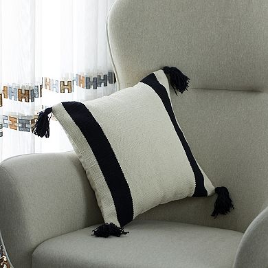 Handwoven Cotton Throw Pillow Cover with Side Stripes